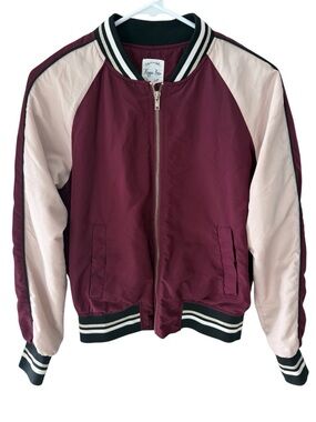 Hippie Rose Maroon and Cream Girls' Bomber Jacket